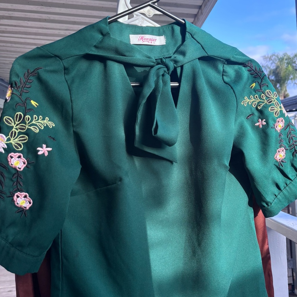 Emerald Green Embroidered Blouse